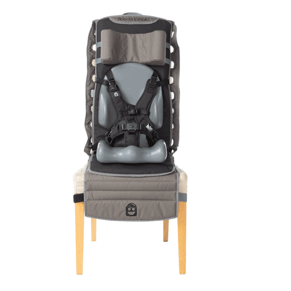 The Out & About seating system is easy to mount to regular chairs at restaurants, the movies, stadiums etc. easily fitted with Liner classic or Hip-Flex