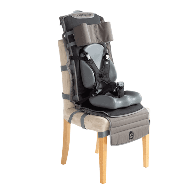 The Out & About seating system is easy to mount to regular chairs at restaurants, the movies, stadiums etc. easily fitted with Liner classic or Hip-Flex