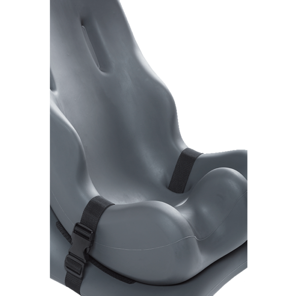 An up close picture of how the straps should be applied on the floor base for the maximum comfort for the user/your child