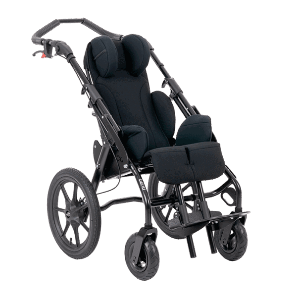 Hoogi Duro push chair angleview with black upholstry