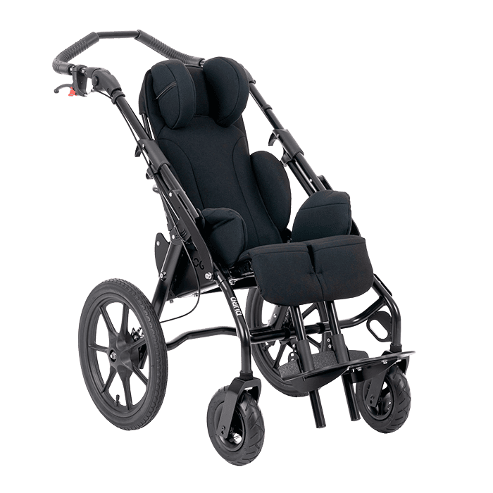 Hoogi Duro push chair angleview with black upholstry