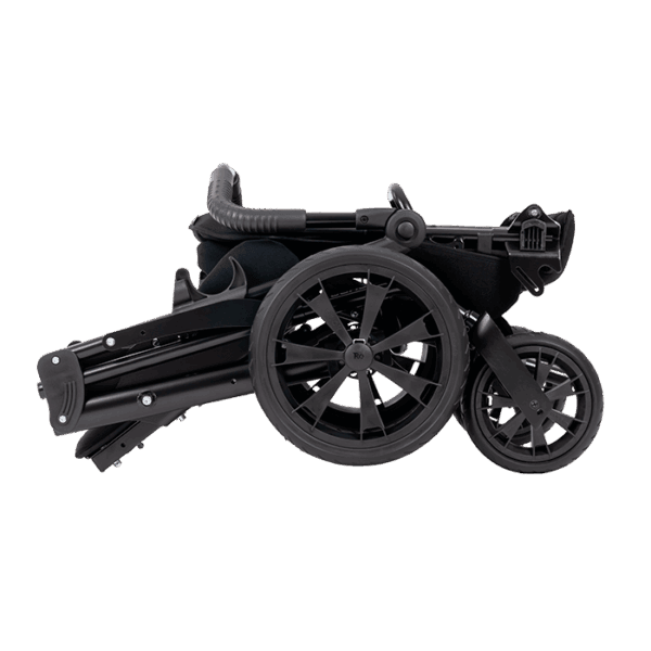Hoogi Duro push chair folded to a compact size for easy storage or putting in the back of almost any car