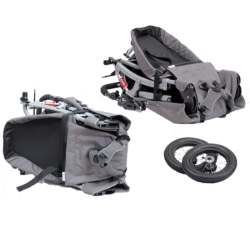 The Jogger push chair is easy foldable and does not take up very much space while folded, which makes it easy to transport in a car, bus or train