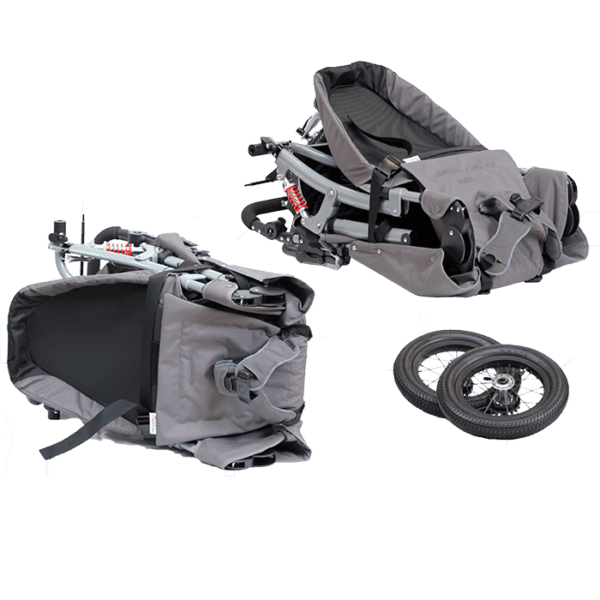 The Jogger push chair is easy foldable and does not take up very much space while folded, which makes it easy to transport in a car, bus or train