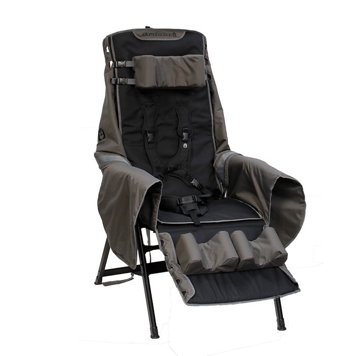 Recliner is great for a full body support, as it can be fitted with our Liner Hip-Flex and you will be able to bring it to a camping site or use it in a regular reclinable chair
