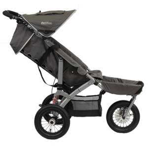Jogger push chair seen in profile with medical storage room underneath